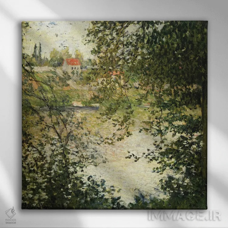 تابلو Ile de la Grande Jatte), 1878,منظرهای از میان درختان جزیره گراند ژات، ۱۸۷۸ اثر کلود مونه (نقاش معروف فرانسوی) - نمای روبهرو روی دیوار