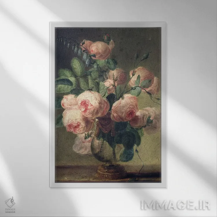 تابلو گلدان گل اثر پیر-ژوزف ردوت - نمای قابدار سفید