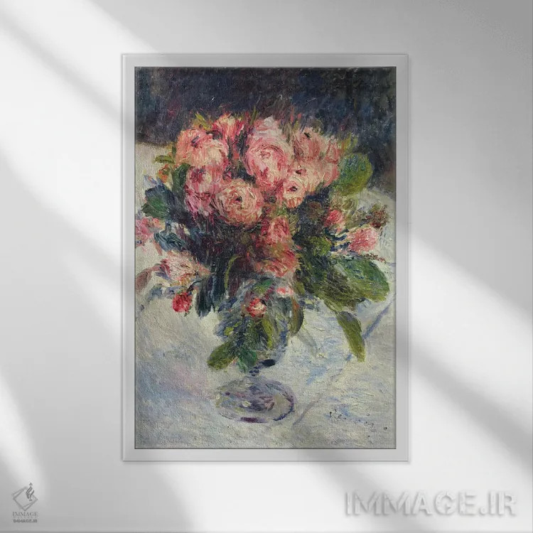 تابلو c.1890,رزهای خزهای، حدود ۱۸۹۰ اثر پیر-اوگوست رنوار - نمای قابدار سفید