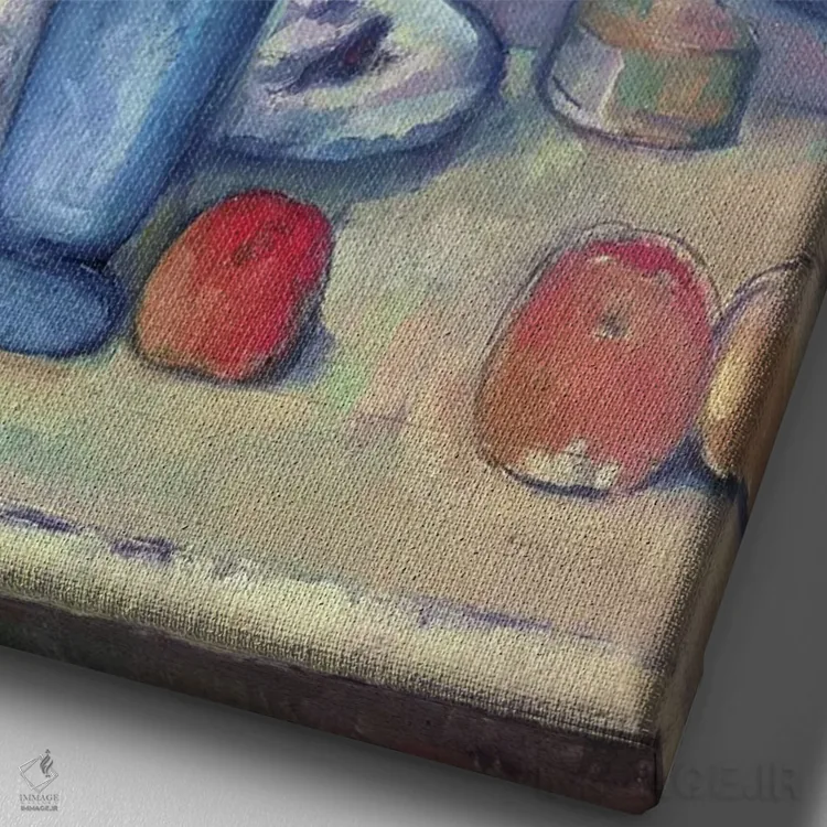 تابلو 1889-90,گلدان آبی، ۱۸۸۹ تا ۱۸۹۰ اثر پل سزان - نمای نزدیک بافت بوم