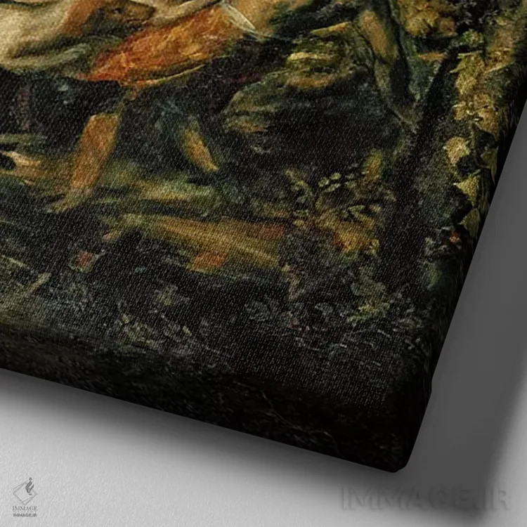 تابلو c.1565,مرگ آکتائون، حدود ۱۵۶۵ (اسطوره یونانی) اثر تیتیان (نقاش ایتالیایی رنسانس) - نمای نزدیک بافت بوم