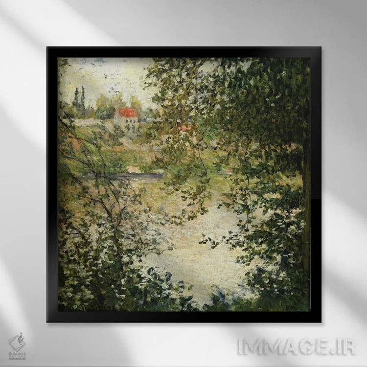 تابلو Ile de la Grande Jatte), 1878,منظرهای از میان درختان جزیره گراند ژات، ۱۸۷۸ اثر کلود مونه (نقاش معروف فرانسوی) - نمای قابدار مشکی