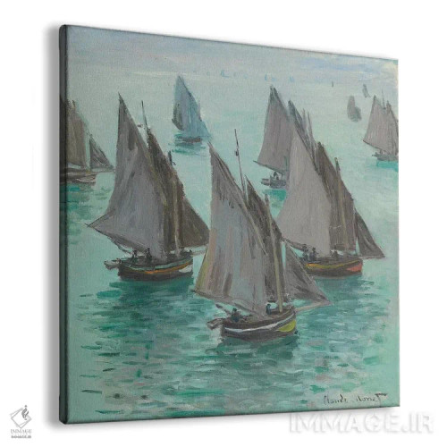 تابلو Calm Sea, 1868،قایقهای ماهیگیری، دریای آرام، ۱۸۶۸ اثر کلود مونه (نقاش معروف فرانسوی) - نمای پرسپکتیو محصول