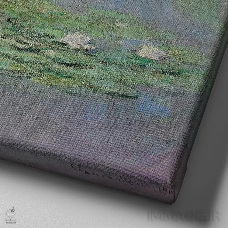 تابلو 1905،نیلوفرهای آبی، ۱۹۰۵ اثر کلود مونه (نقاش معروف فرانسوی) - نمای نزدیک بافت بوم