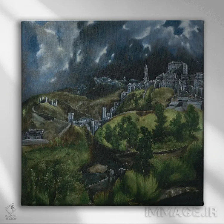 تابلو نمای تولدو، حدود ۱۵۹۷-۱۵۹۹ اثر ال گرکو (نقاش یونانی-اسپانیایی) - نمای روبهرو روی دیوار