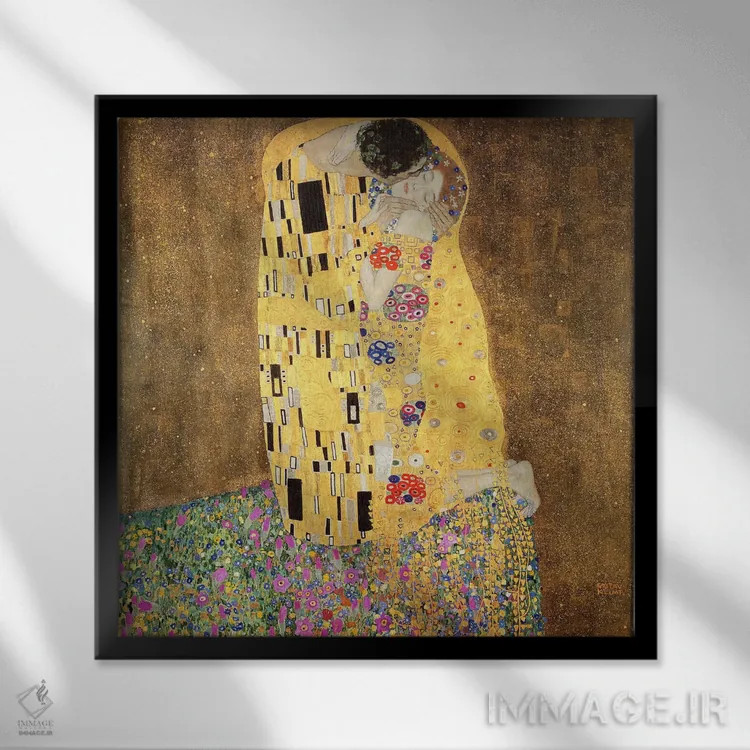 تابلو بوسه اثر گوستاو کلیمت - نمای قابدار مشکی