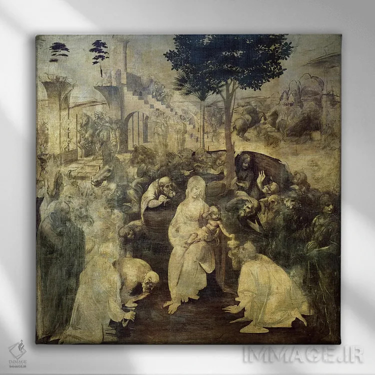 تابلو ستایش سه مجوس، ۱۴۸۱-۱۴۸۲ اثر لئوناردو داوینچی (نقاش و مخترع ایتالیایی) - نمای روبهرو روی دیوار