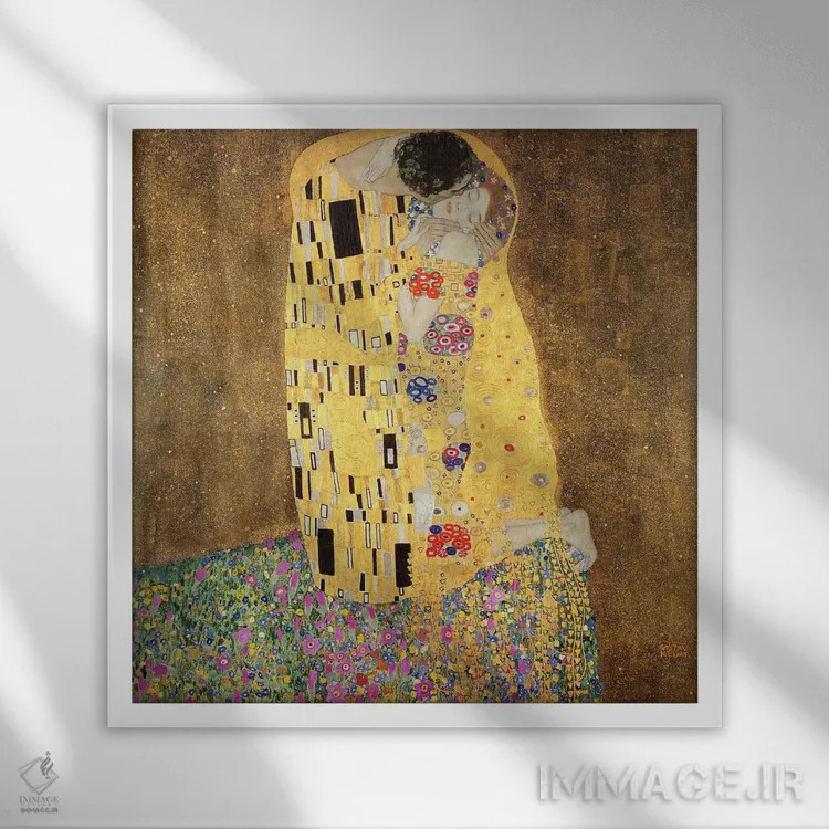 تابلو بوسه اثر گوستاو کلیمت - نمای قابدار سفید