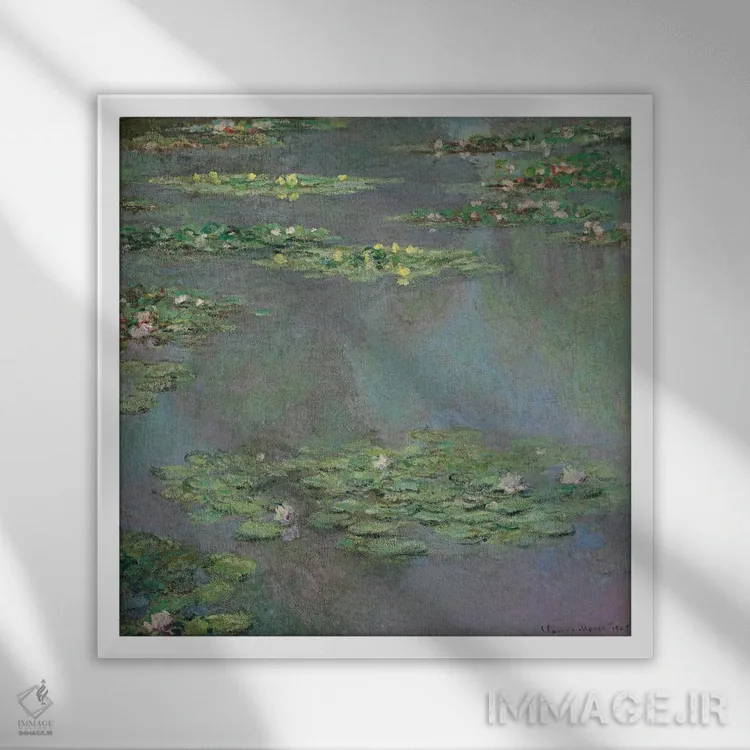 تابلو 1905،نیلوفرهای آبی، ۱۹۰۵ اثر کلود مونه (نقاش معروف فرانسوی) - نمای قابدار سفید