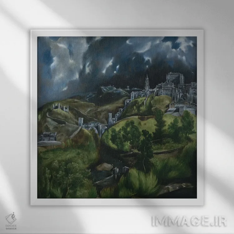 تابلو نمای تولدو، حدود ۱۵۹۷-۱۵۹۹ اثر ال گرکو (نقاش یونانی-اسپانیایی) - نمای قابدار سفید