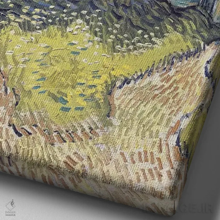 تابلو کلیسا در اوور-سور-اواز، ۱۸۹۰ اثر ونسان ون گوگ (نقاش مشهور هلندی پستامپرسیونیسم) - نمای نزدیک بافت بوم