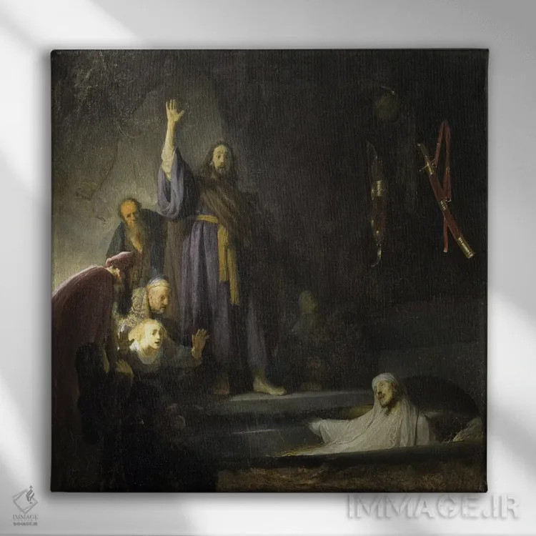 تابلو برخیزاندن لازاروس، حدود ۱۶۳۰-۱۶۳۲ اثر رمبرانت فان رَین (نقاش بزرگ هلندی) - نمای روبهرو روی دیوار