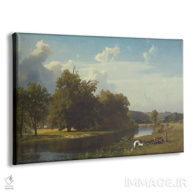 تابلو منظرهای از رودخانه، وستفالیا، ۱۸۵۵ اثر آلبرت بیرشتات (نقاش منظره آمریکایی) - نمای پرسپکتیو محصول