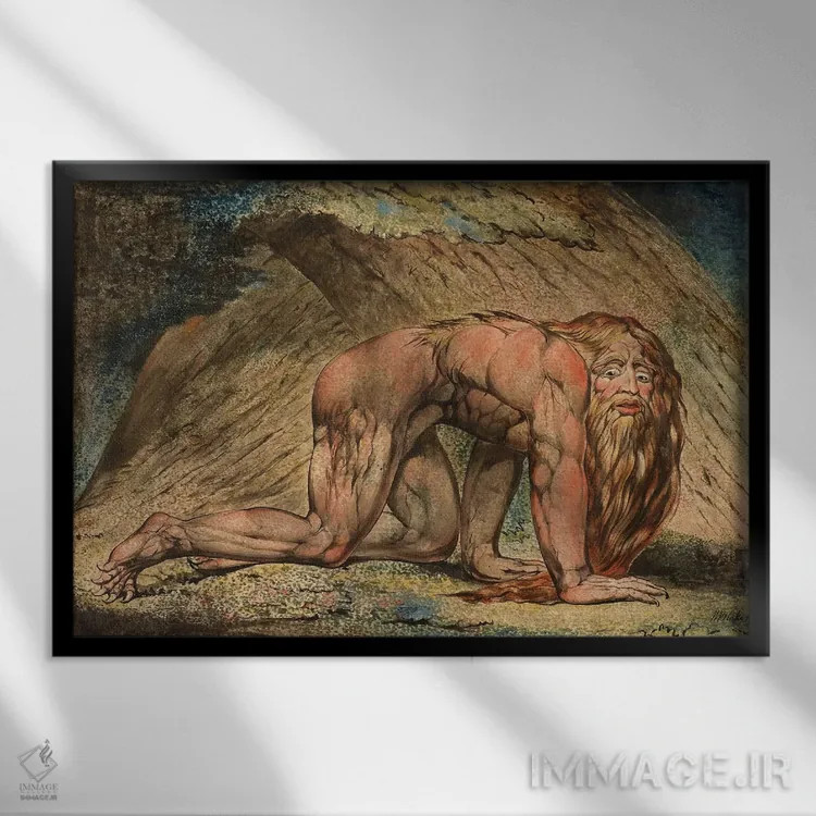 تابلو نبوکدنصر، ۱۷۹۵ (موزه هنر مینیاپولیس) اثر ویلیام بلیک (نقاش و شاعر انگلیسی) - نمای قابدار مشکی