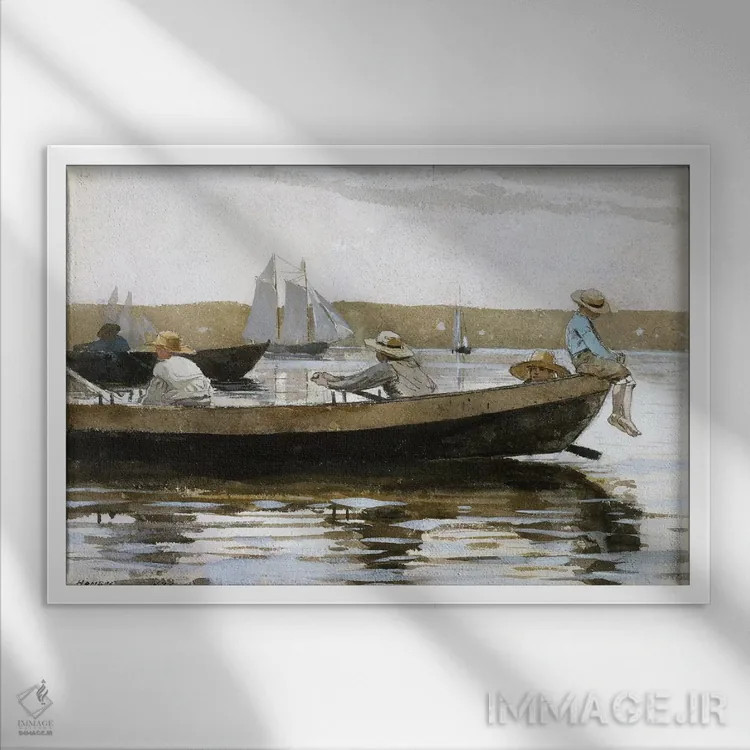 تابلو پسران در قایق دوری، ۱۸۷۳ اثر وینسلو هومر - نمای قابدار سفید