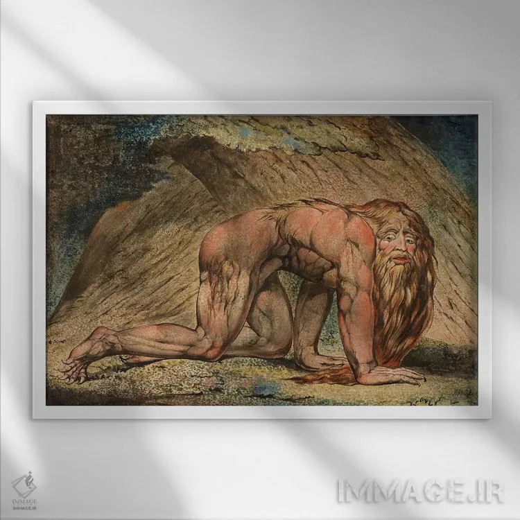 تابلو نبوکدنصر، ۱۷۹۵ (موزه هنر مینیاپولیس) اثر ویلیام بلیک (نقاش و شاعر انگلیسی) - نمای قابدار سفید