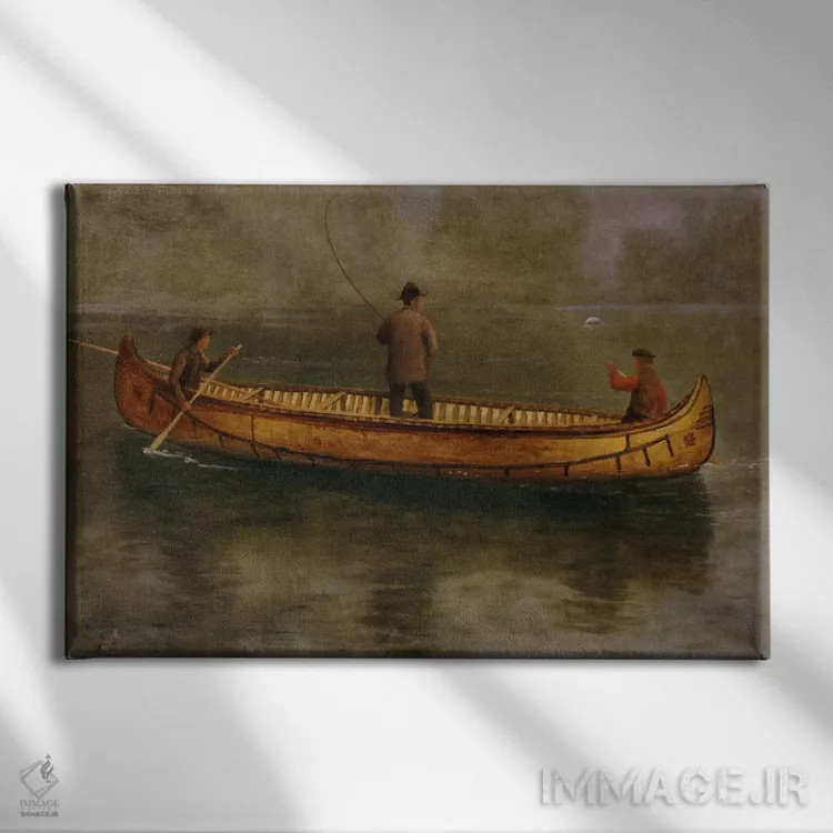 تابلو ماهیگیری از قایق کانوی اثر آلبرت بیرشتات (نقاش منظره آمریکایی) - نمای روبهرو روی دیوار