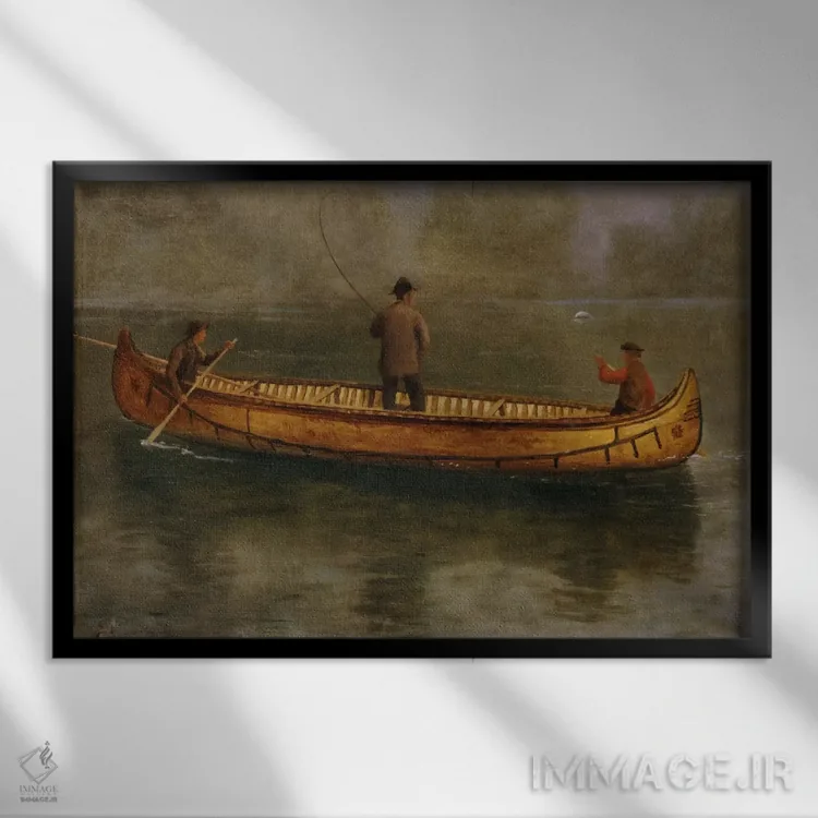 تابلو ماهیگیری از قایق کانوی اثر آلبرت بیرشتات (نقاش منظره آمریکایی) - نمای قابدار مشکی