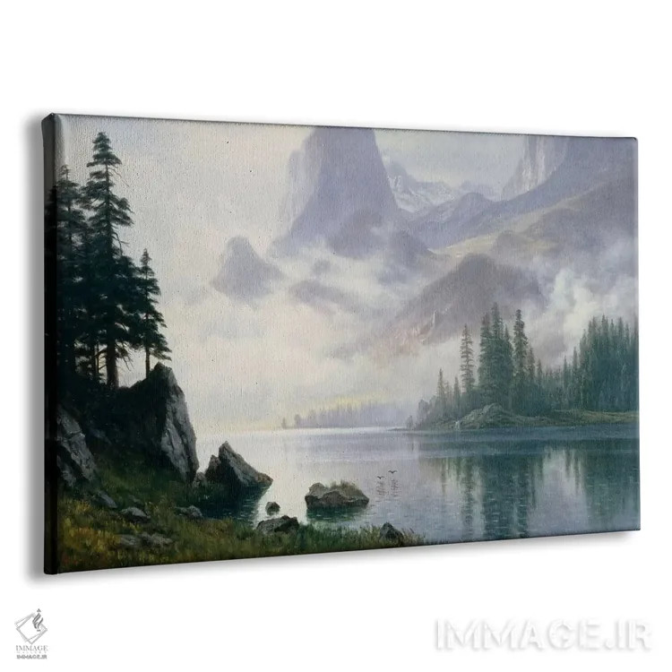 تابلو کوه بیرون آمده از مه اثر آلبرت بیرشتات (نقاش منظره آمریکایی) - نمای پرسپکتیو محصول