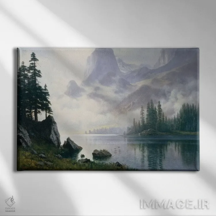 تابلو کوه بیرون آمده از مه اثر آلبرت بیرشتات (نقاش منظره آمریکایی) - نمای روبهرو روی دیوار