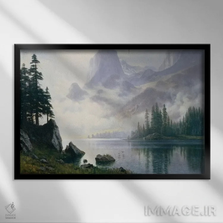 تابلو کوه بیرون آمده از مه اثر آلبرت بیرشتات (نقاش منظره آمریکایی) - نمای قابدار مشکی