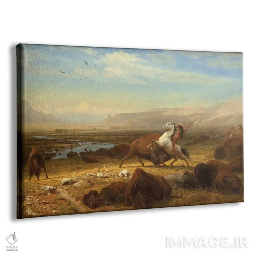 تابلو آخرین گاومیشها، حدود ۱۸۸۸ اثر آلبرت بیرشتات (نقاش منظره آمریکایی) - نمای پرسپکتیو محصول