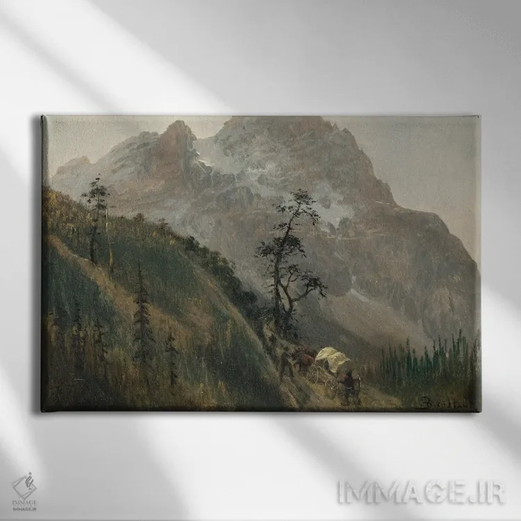 تابلو مسیر غربی، رشتهکوه راکی اثر آلبرت بیرشتات (نقاش منظره آمریکایی) - نمای روبهرو روی دیوار