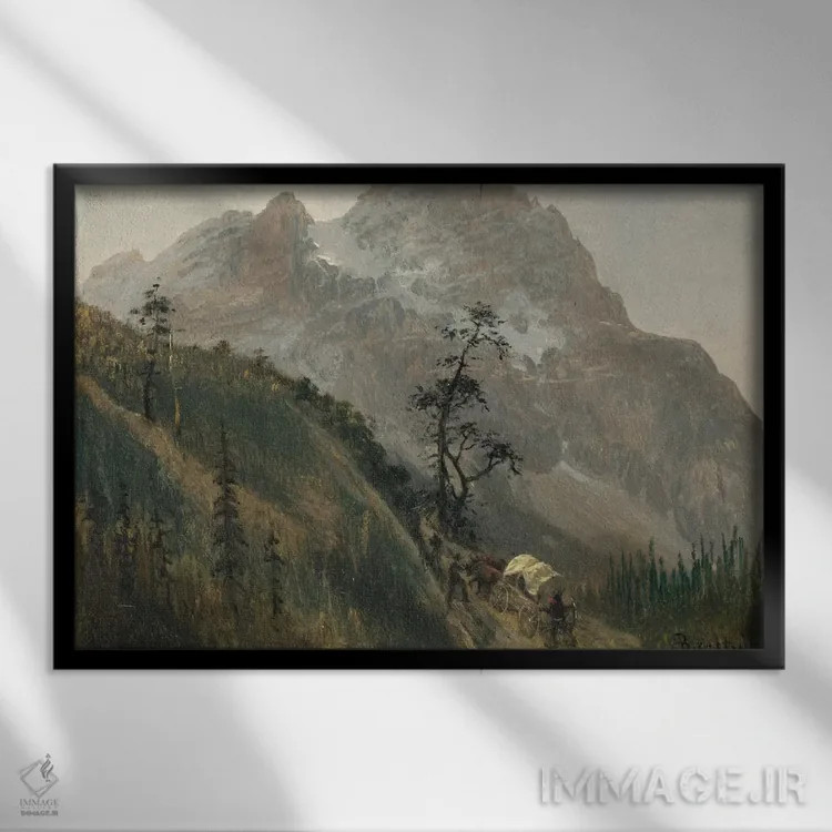 تابلو مسیر غربی، رشتهکوه راکی اثر آلبرت بیرشتات (نقاش منظره آمریکایی) - نمای قابدار مشکی