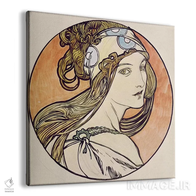 تابلو زن با روسری اثر آلفونس موخا (هنرمند آرت نووی چک) - نمای پرسپکتیو محصول