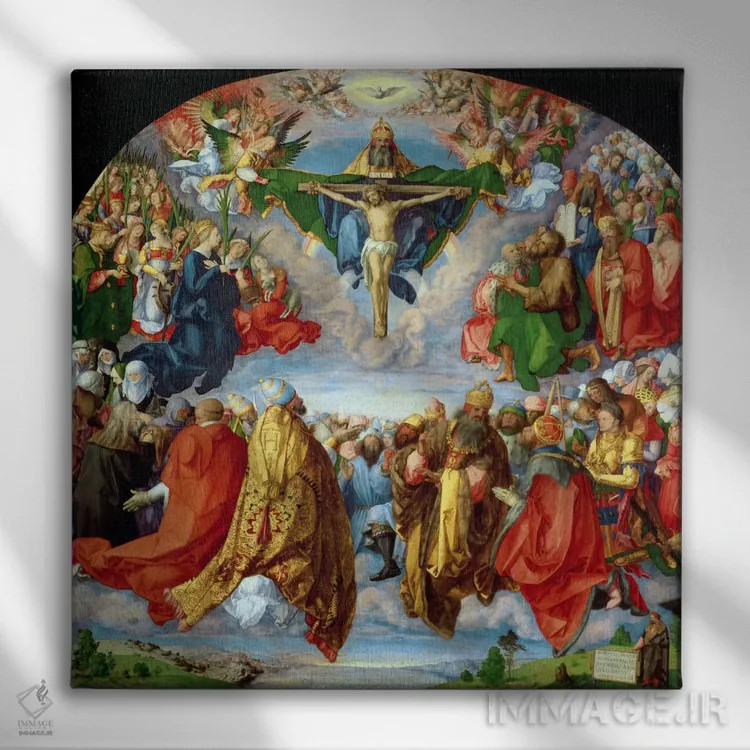 تابلو محراب لاندائر، روز همهٔ قدیسان، ۱۵۱۱ اثر آلبریشت دورر (نقاش آلمانی) - نمای روبهرو روی دیوار