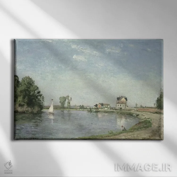 تابلو در کنار رودخانه، ۱۸۷۱ اثر کامی یِل پیسارو (نقاش فرانسوی امپرسیونیست) - نمای روبهرو روی دیوار