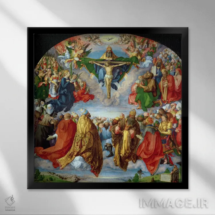 تابلو محراب لاندائر، روز همهٔ قدیسان، ۱۵۱۱ اثر آلبریشت دورر (نقاش آلمانی) - نمای قابدار مشکی