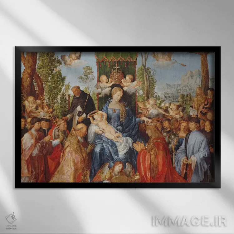 تابلو جشن تاج گل رز، ۱۵۰۶ اثر آلبریشت دورر (نقاش آلمانی) - نمای قابدار مشکی