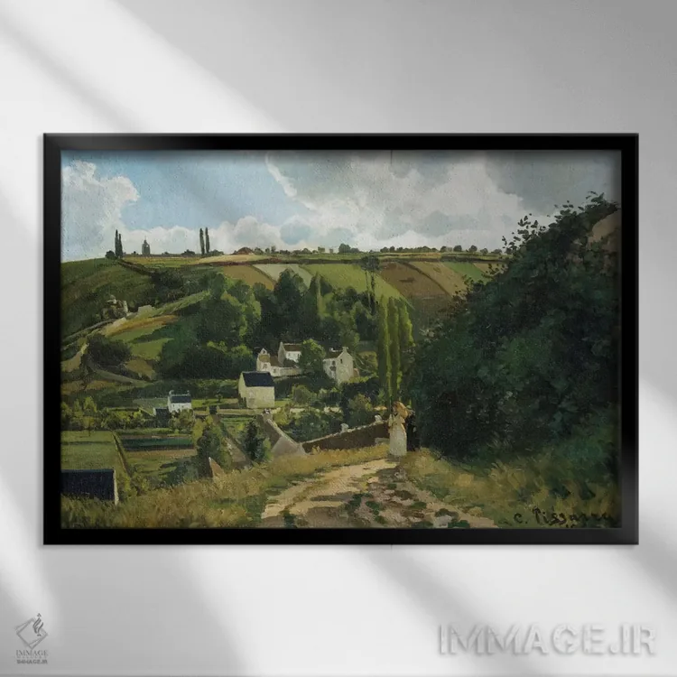 تابلو تپه ژاله در پونتواز، ۱۸۶۷ اثر کامی یِل پیسارو (نقاش فرانسوی امپرسیونیست) - نمای قابدار مشکی