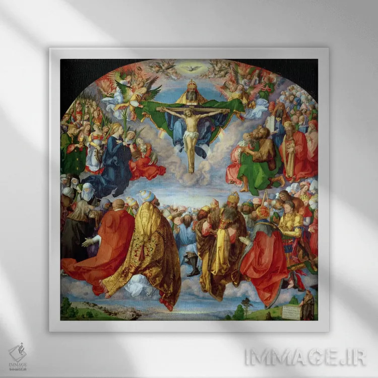 تابلو محراب لاندائر، روز همهٔ قدیسان، ۱۵۱۱ اثر آلبریشت دورر (نقاش آلمانی) - نمای قابدار سفید