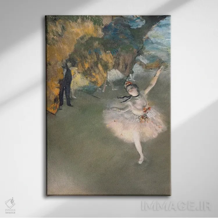 تابلو ستاره یا بالرین روی صحنه (حدود ۱۸۷۶–۷۷) اثر ادگار دگا (نقاش و مجسمهساز فرانسوی) - نمای روبهرو روی دیوار