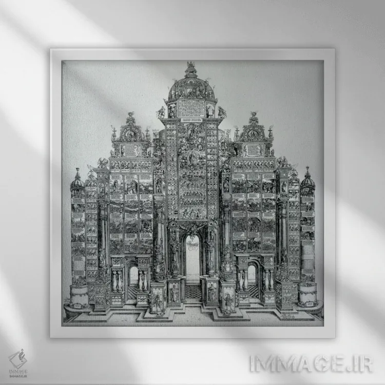 تابلو طاق پیروزی (طاق ماکسیمیلیان اول)، ۱۵۱۵ اثر آلبریشت دورر (نقاش آلمانی) - نمای قابدار سفید