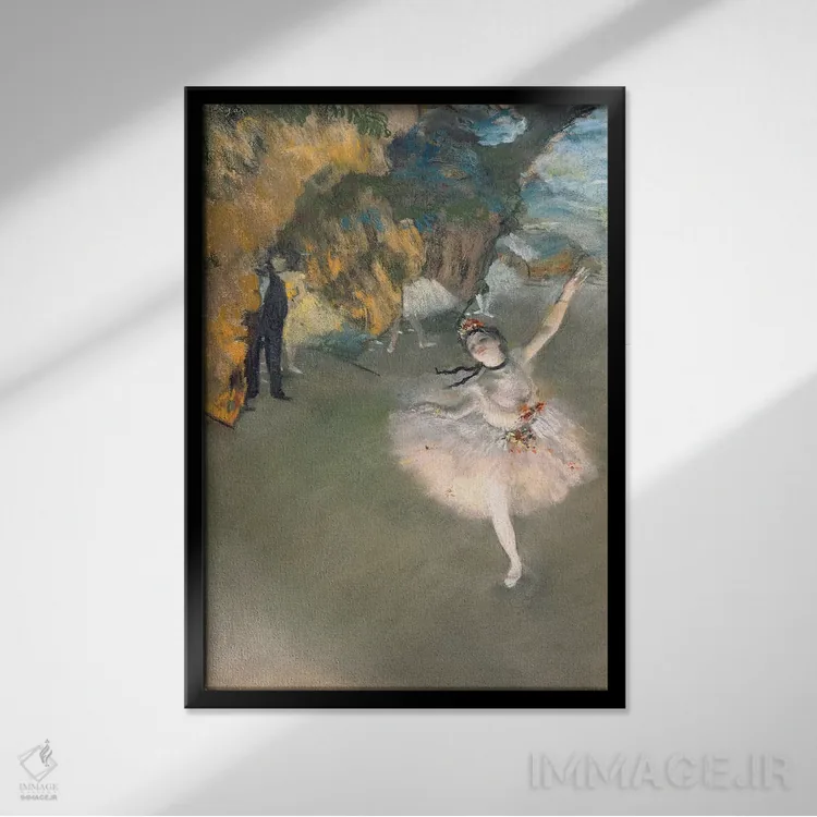 تابلو ستاره یا بالرین روی صحنه (حدود ۱۸۷۶–۷۷) اثر ادگار دگا (نقاش و مجسمهساز فرانسوی) - نمای قابدار مشکی