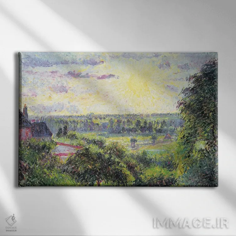 تابلو غروب در اراگنی، ۱۸۹۱ اثر کامی یِل پیسارو (نقاش فرانسوی امپرسیونیست) - نمای روبهرو روی دیوار