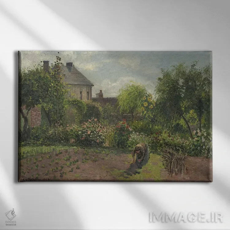 تابلو باغ هنرمند در اراگنی، ۱۸۹۸ اثر کامی یِل پیسارو (نقاش فرانسوی امپرسیونیست) - نمای روبهرو روی دیوار