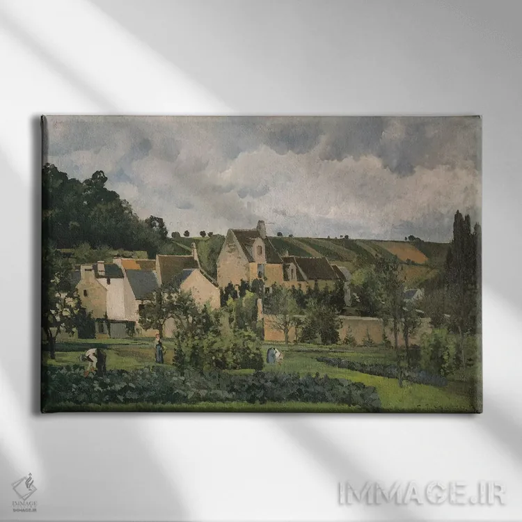 تابلو هرمیتاژ در پونتواز، ۱۸۶۷ اثر کامی یِل پیسارو (نقاش فرانسوی امپرسیونیست) - نمای روبهرو روی دیوار