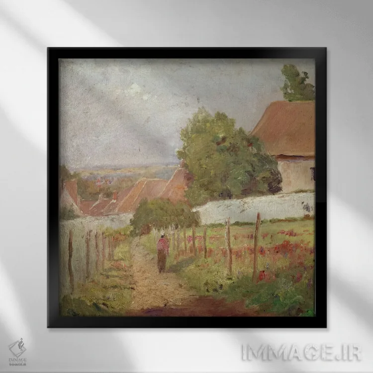 تابلو منظرهٔ ایل-دو-فرانس (فرانسه) اثر کامی یِل پیسارو (نقاش فرانسوی امپرسیونیست) - نمای قابدار مشکی