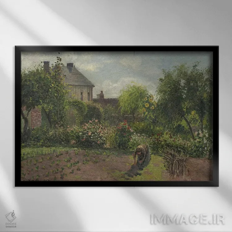 تابلو باغ هنرمند در اراگنی، ۱۸۹۸ اثر کامی یِل پیسارو (نقاش فرانسوی امپرسیونیست) - نمای قابدار مشکی