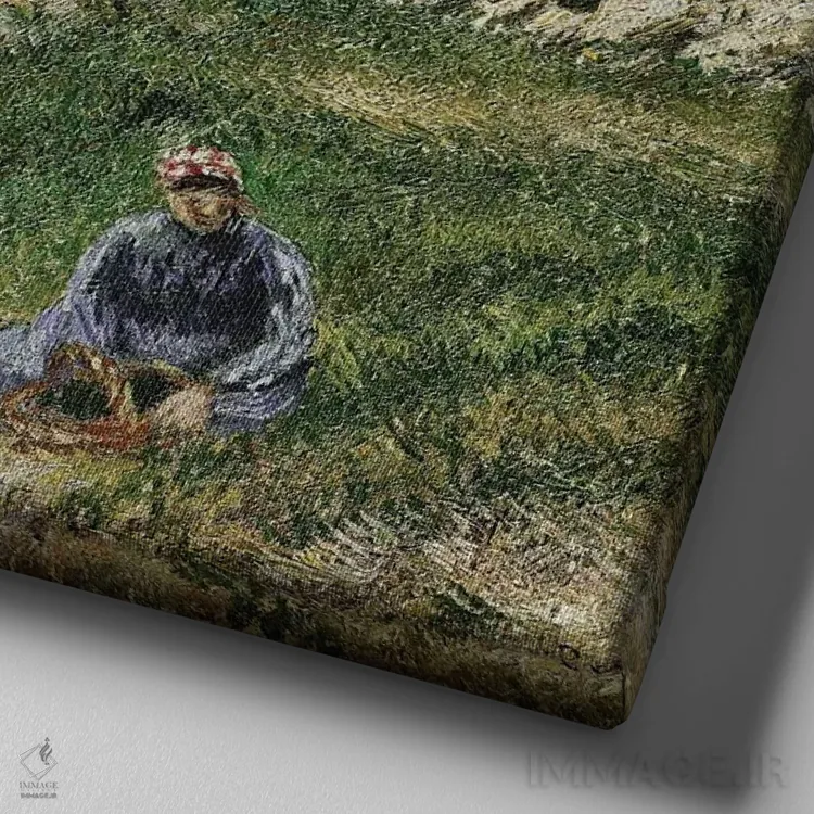 تابلو برداشتکنندگان کلم، پونتواز، ۱۸۸۲ اثر کامی یِل پیسارو (نقاش فرانسوی امپرسیونیست) - نمای نزدیک بافت بوم