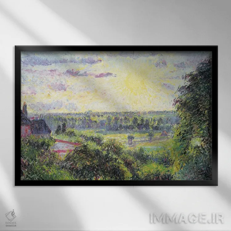 تابلو غروب در اراگنی، ۱۸۹۱ اثر کامی یِل پیسارو (نقاش فرانسوی امپرسیونیست) - نمای قابدار مشکی