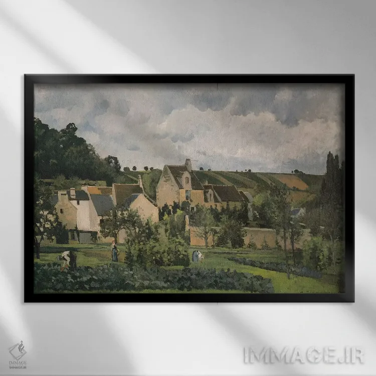 تابلو هرمیتاژ در پونتواز، ۱۸۶۷ اثر کامی یِل پیسارو (نقاش فرانسوی امپرسیونیست) - نمای قابدار مشکی