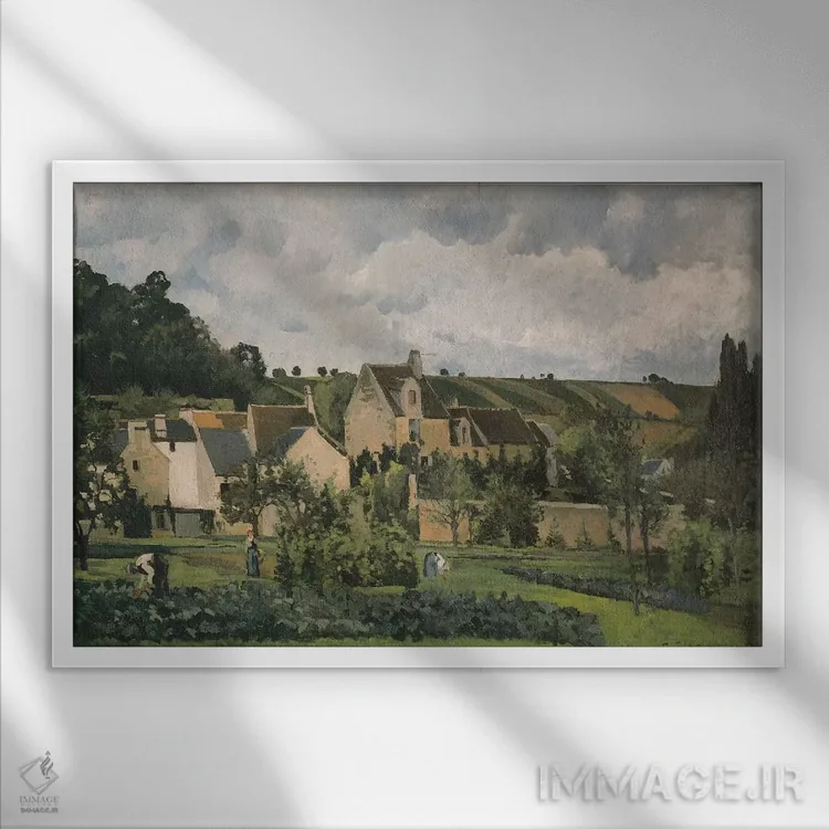 تابلو هرمیتاژ در پونتواز، ۱۸۶۷ اثر کامی یِل پیسارو (نقاش فرانسوی امپرسیونیست) - نمای قابدار سفید