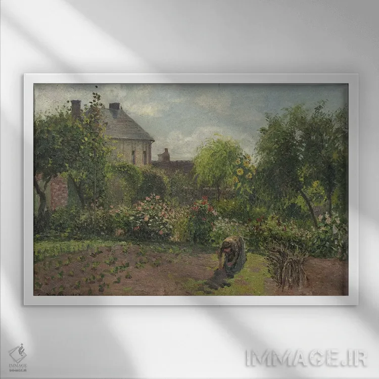 تابلو باغ هنرمند در اراگنی، ۱۸۹۸ اثر کامی یِل پیسارو (نقاش فرانسوی امپرسیونیست) - نمای قابدار سفید