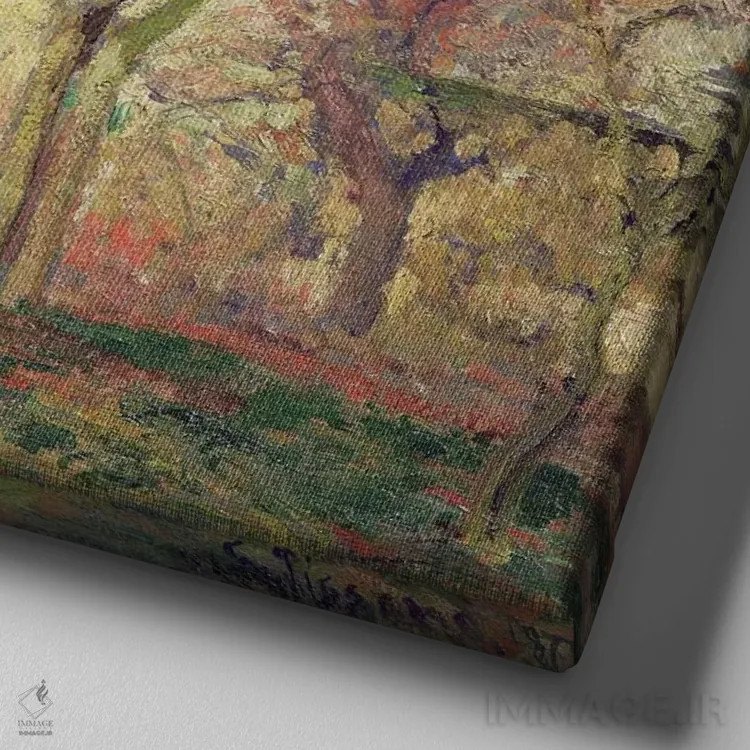 تابلو سقفهای قرمز (گوشهای از روستا)، زمستان، ۱۸۷۷ اثر کامی یِل پیسارو (نقاش فرانسوی امپرسیونیست) - نمای نزدیک بافت بوم