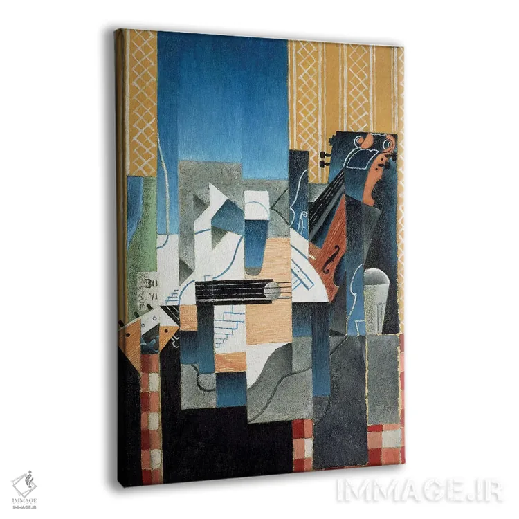 تابلو طبیعت بیجان با ویولن و گیتار، ۱۹۱۳ اثر خوان گрис (نقاش کوبیست اسپانیایی) - نمای پرسپکتیو محصول